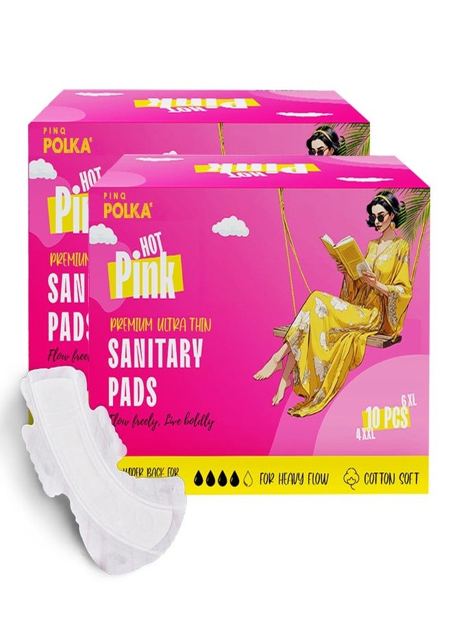 PINQ POLKA Hot Pink Sanitary Pads For Women 20 Ultra-Thin Pads | 12 XL + 8 XXL Sanitary Napkins | Cotton Soft Feel, Rash Free, Skin Friendly, Wider Wing, 5 layers Leak Protection - Image 1